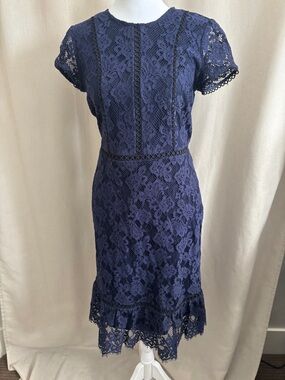 Karl Lagerfeld Navy Lace Midi Dress - Elegant Women's Dress